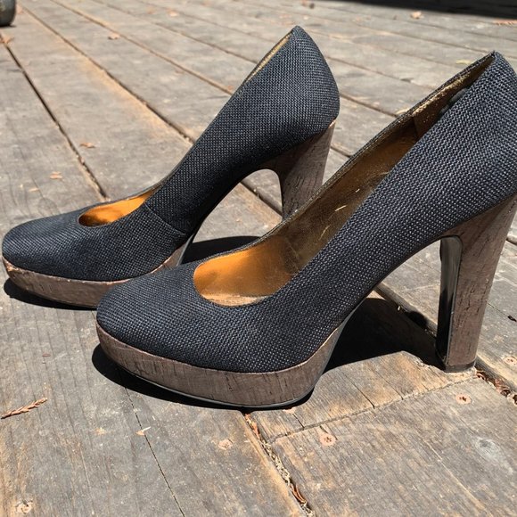 Nine West Black Cork Heels 10M - Picture 1 of 8